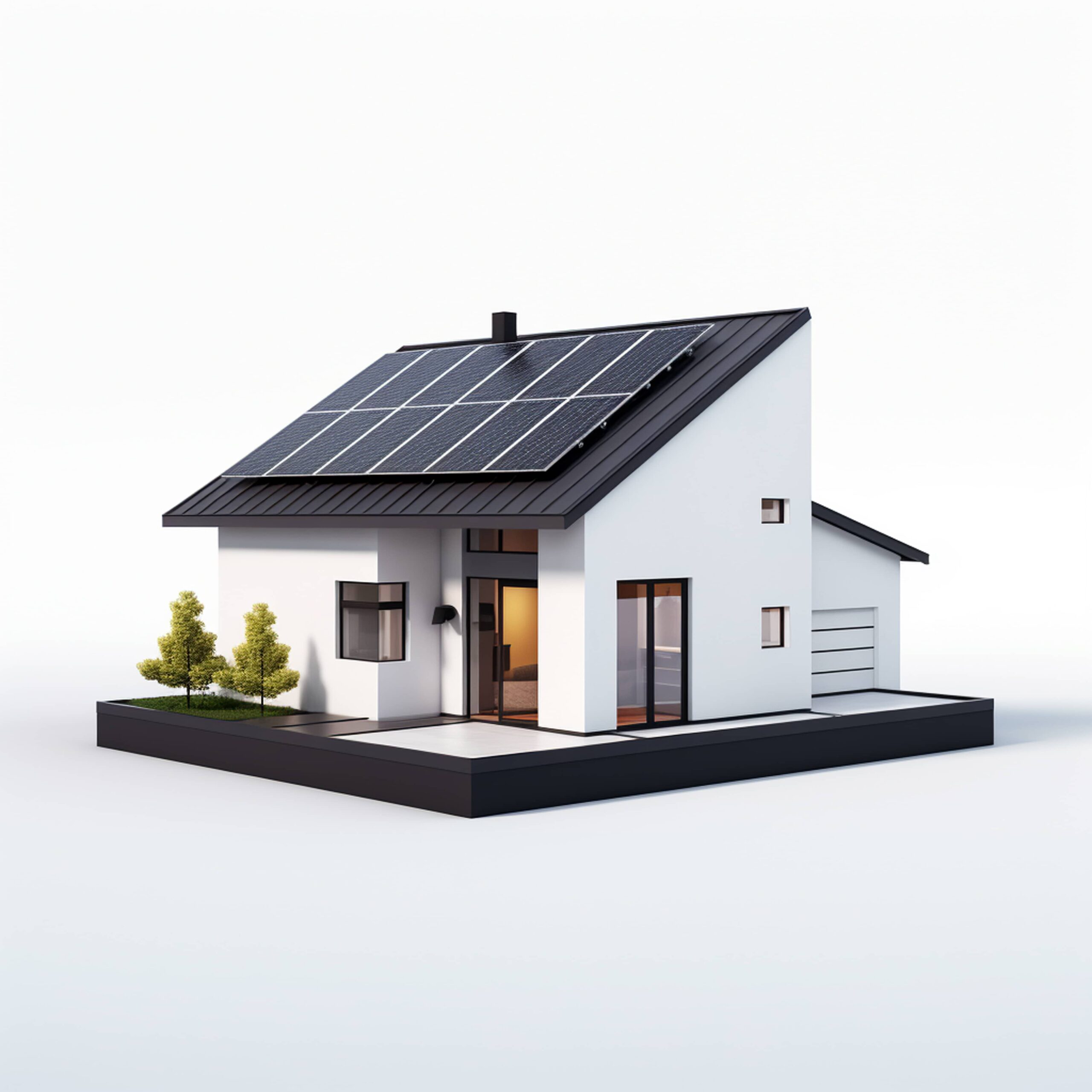 render of a modern house with solar panels