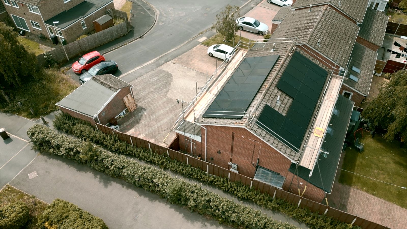 Aerial image of solar panels on a roof