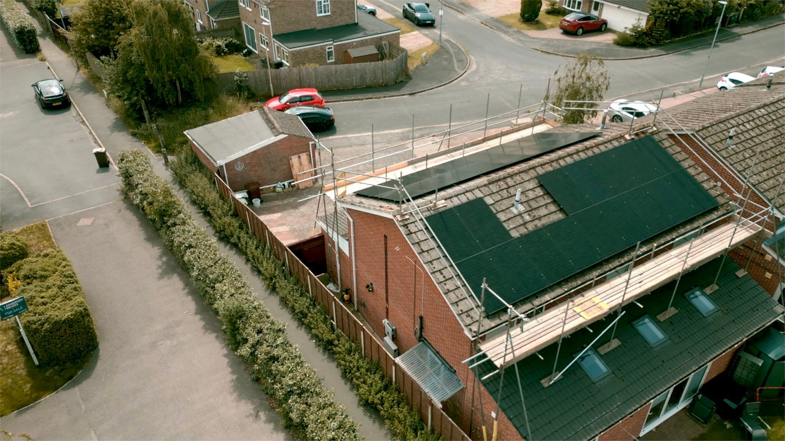 Aerial image of solar panels on a roof